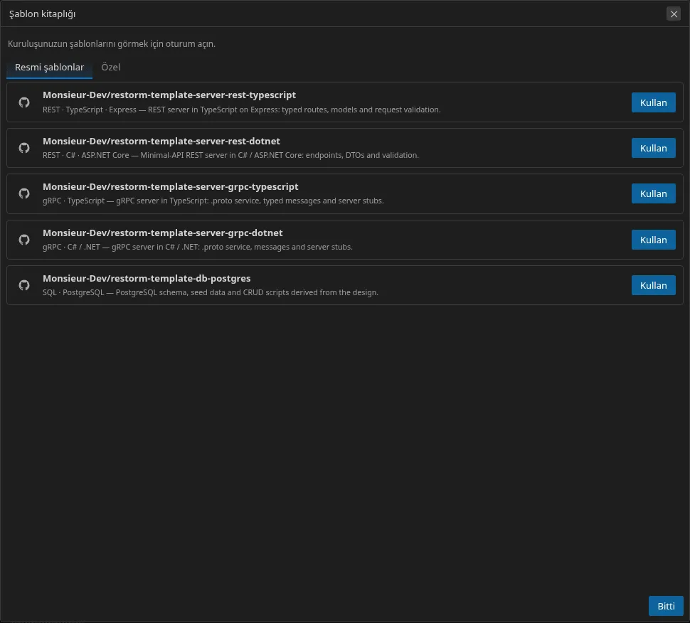 Şablon kütüphanesi: resmi, yakın zamanda kullanılan ve özelleştirilmiş şablonlar