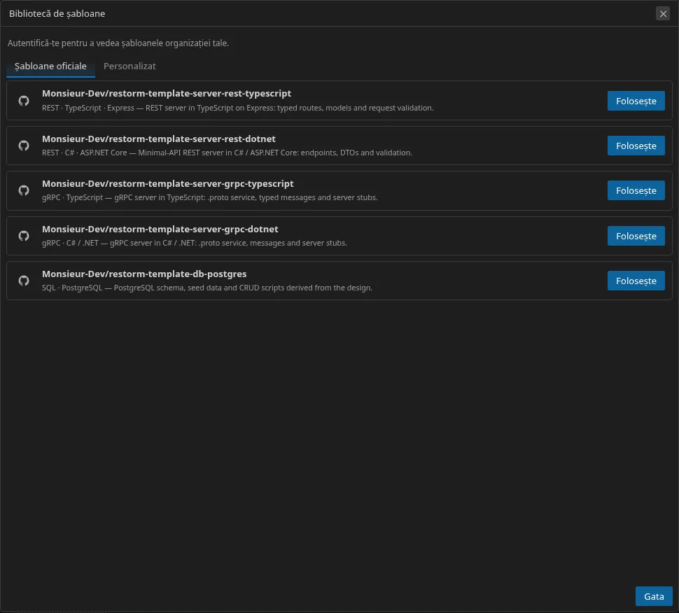 Biblioteca de șabloane: șabloanele oficiale, recent utilizate și personalizate