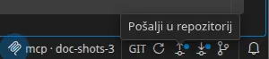 GIT ćelija u traci stanja: Osvježi, Pošalji i Preuzmi, pri čemu potonja dva nose pločicu, zatim Povijest. Otvoren je opis alata „Pošalji u repozitorij”.