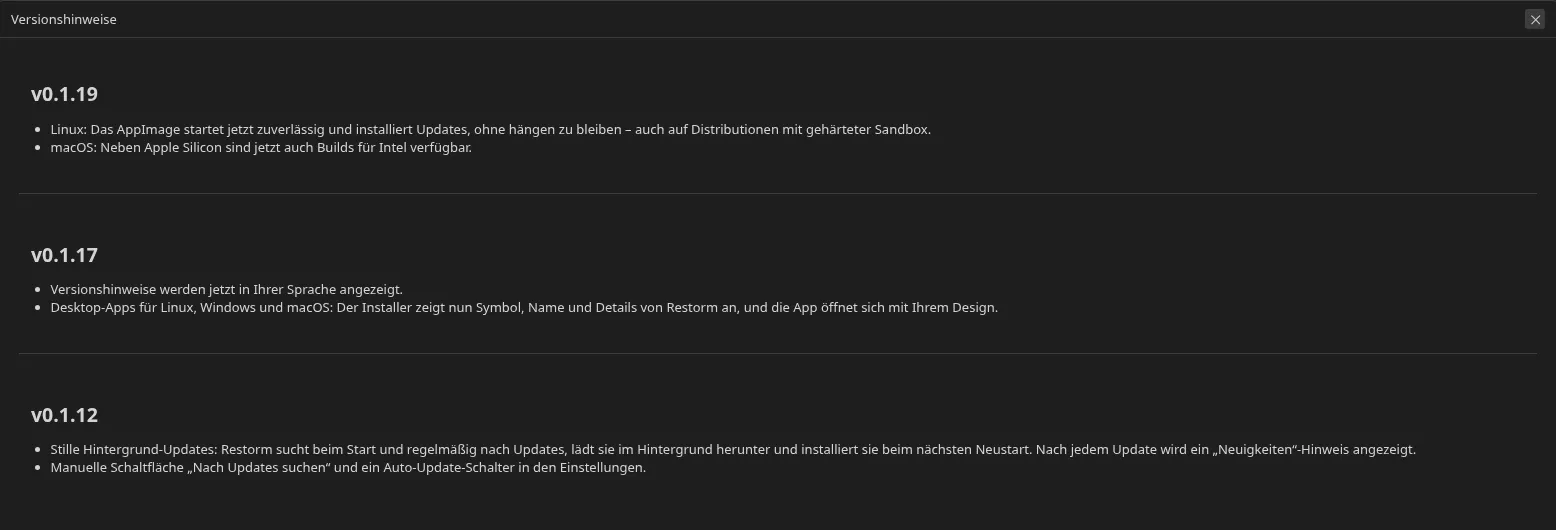 der Bildschirm „Neuigkeiten in dieser Version“, angezeigt nach einem Update