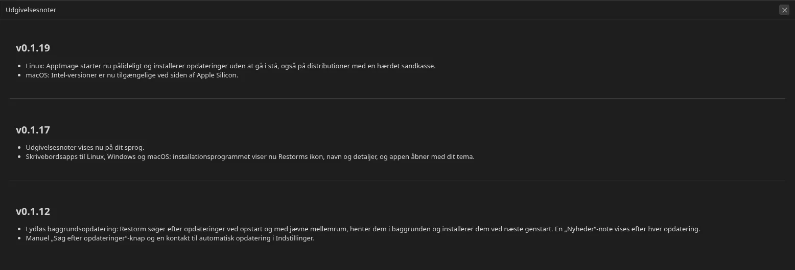 skærmen »Nyheder i version« vist efter en opdatering