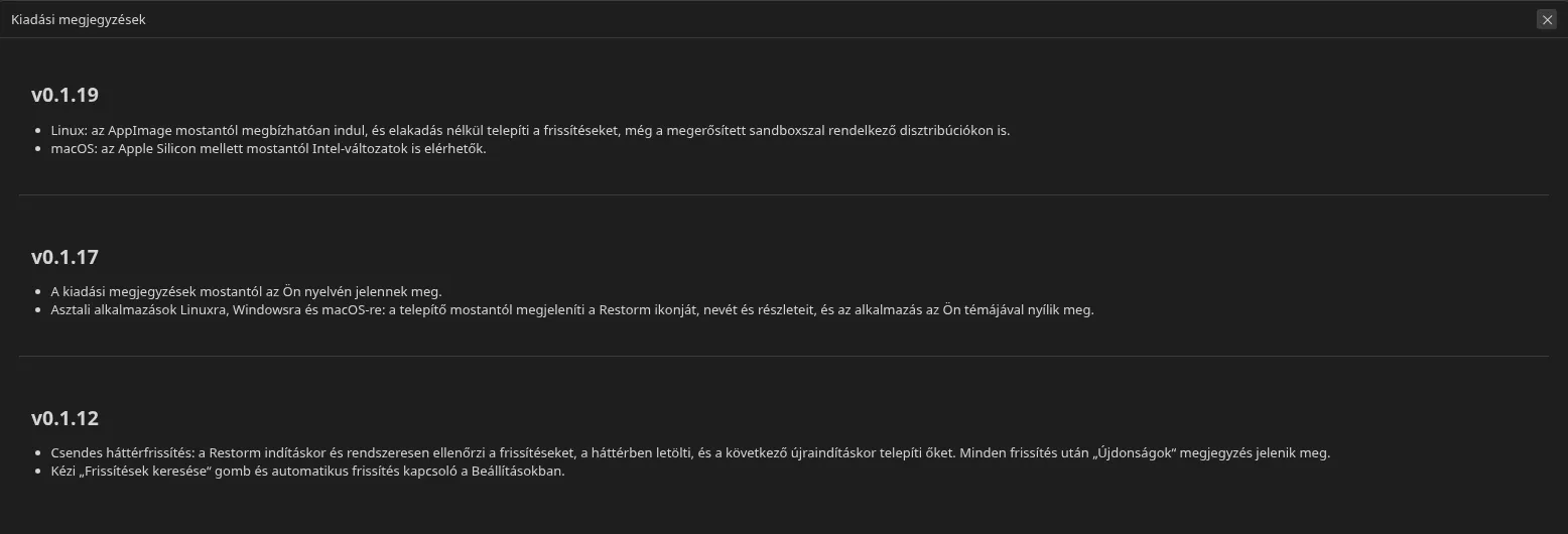 az „Újdonságok a verzióban” képernyő egy frissítés után