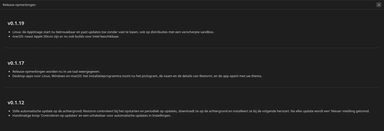 het scherm “Nieuw in versie” dat na een update wordt weergegeven