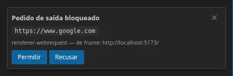 O pedido de autorização da firewall: a origem bloqueada, a camada de interceção e o contexto que faz a chamada, e os botões Allow / Deny